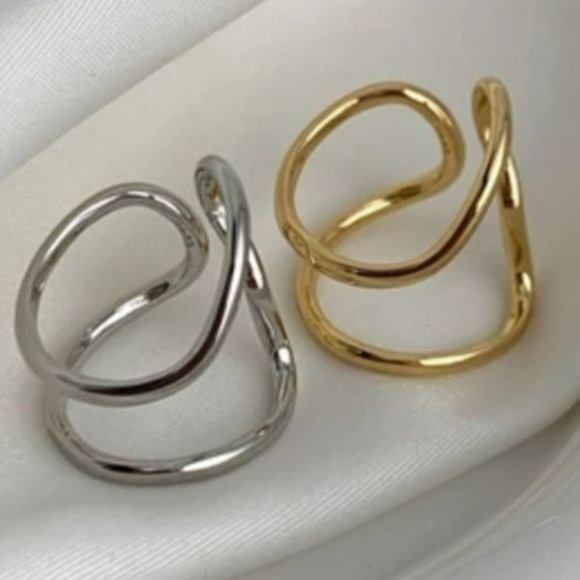 Womens Set of Two Silver‎ And Gold Irregular line Open Rings Adjustable - Picture 10 of 10